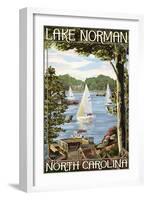 Lake Norman, North Carolina - Lake View with Sailboats-Lantern Press-Framed Art Print