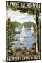 Lake Norman, North Carolina - Lake View with Sailboats-Lantern Press-Mounted Art Print
