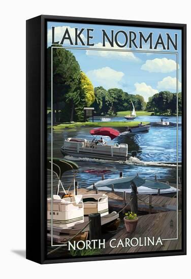 Lake Norman, North Carolina - Pontoon Boats-Lantern Press-Framed Stretched Canvas