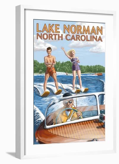 Lake Norman, North Carolina - Water Skiing-Lantern Press-Framed Art Print