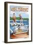 Lake Norman, North Carolina - Water Skiing-Lantern Press-Framed Art Print