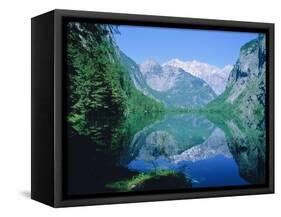 Lake 'Obersee' and ' Watzmann' mountain, Bavaria, Berchtesgarden, Germany-Herbert Kehrer-Framed Stretched Canvas