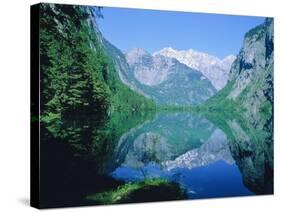 Lake 'Obersee' and ' Watzmann' mountain, Bavaria, Berchtesgarden, Germany-Herbert Kehrer-Stretched Canvas