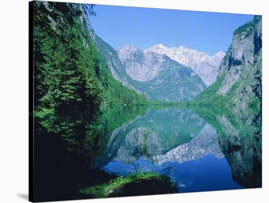 Lake 'Obersee' and ' Watzmann' mountain, Bavaria, Berchtesgarden, Germany-Herbert Kehrer-Stretched Canvas