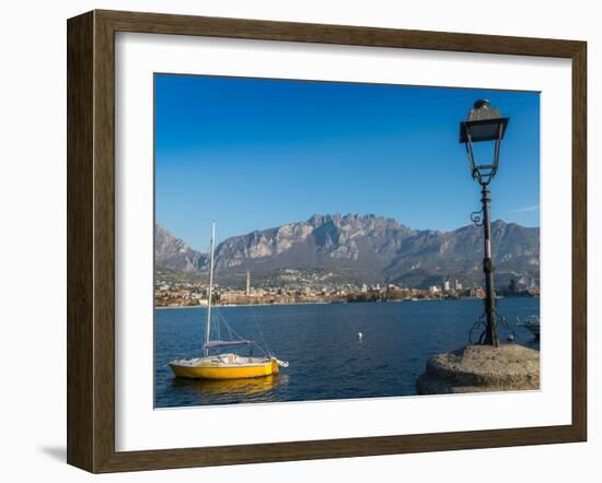 Lake of Lecco, a branch of Lake Como in the southern Alps with the city of Lecco in the background,-Alexandre Rotenberg-Framed Photographic Print