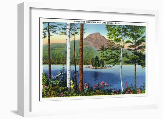 Lake Onawa, Maine, View of Borestone Mountain and the Lake-Lantern Press-Framed Art Print