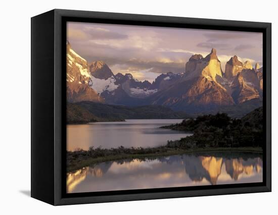 Lake Pehoe and Paine Grande at Sunrise, Torres del Paine National Park, Patagonia, Chile-Theo Allofs-Framed Stretched Canvas