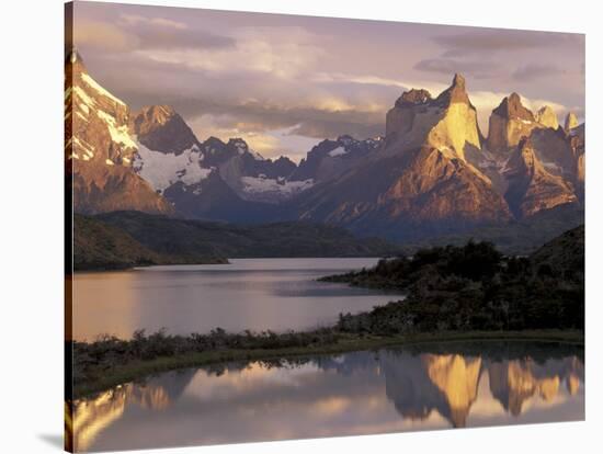 Lake Pehoe and Paine Grande at Sunrise, Torres del Paine National Park, Patagonia, Chile-Theo Allofs-Stretched Canvas