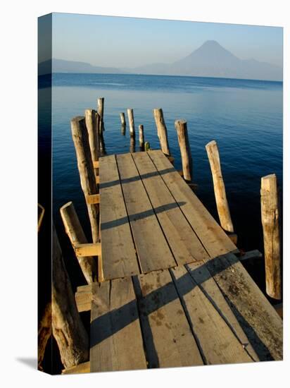 Lake Pier with San Pedro Volcano in Distance, Lake Atitlan, Western Highlands, Guatemala-Cindy Miller Hopkins-Stretched Canvas