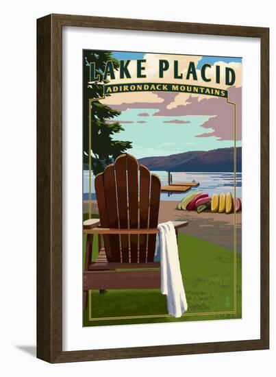 Lake Placid - Adirondack Mountains, New York - Adirondack Chair and Lake-Lantern Press-Framed Art Print