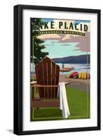 Lake Placid - Adirondack Mountains, New York - Adirondack Chair and Lake-Lantern Press-Framed Art Print
