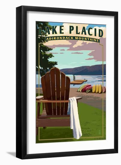 Lake Placid - Adirondack Mountains, New York - Adirondack Chair and Lake-Lantern Press-Framed Art Print