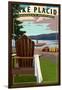 Lake Placid - Adirondack Mountains, New York - Adirondack Chair and Lake-Lantern Press-Framed Art Print