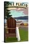 Lake Placid - Adirondack Mountains, New York - Adirondack Chair and Lake-Lantern Press-Stretched Canvas