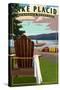 Lake Placid - Adirondack Mountains, New York - Adirondack Chair and Lake-Lantern Press-Stretched Canvas