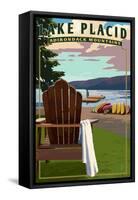 Lake Placid - Adirondack Mountains, New York - Adirondack Chair and Lake-Lantern Press-Framed Stretched Canvas