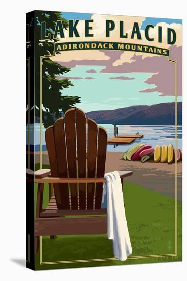 Lake Placid - Adirondack Mountains, New York - Adirondack Chair and Lake-Lantern Press-Stretched Canvas