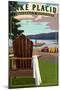 Lake Placid - Adirondack Mountains, New York - Adirondack Chair and Lake-Lantern Press-Mounted Art Print