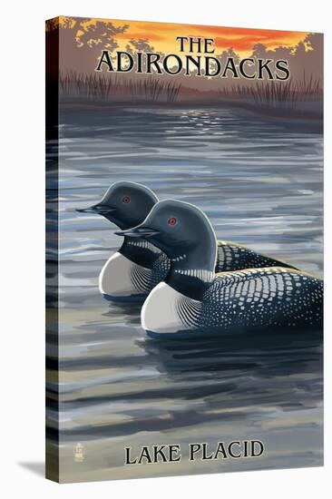 Lake Placid - Adirondacks, New York - Loon Scene-Lantern Press-Stretched Canvas