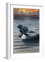 Lake Placid - Adirondacks, New York - Loon Scene-Lantern Press-Framed Art Print