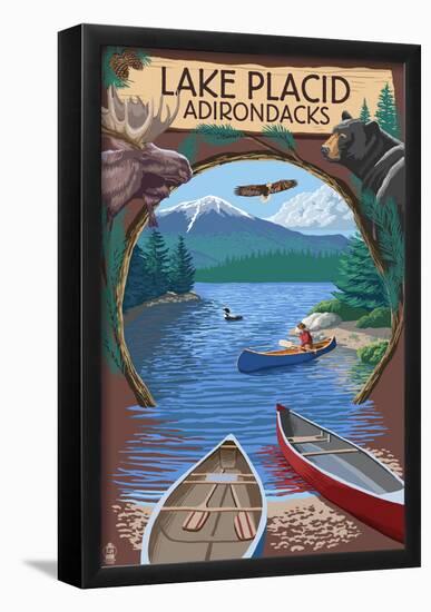 Lake Placid, New York - Adirondacks Canoe Scene-null-Framed Poster