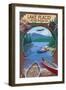 Lake Placid, New York - Adirondacks Canoe Scene-Lantern Press-Framed Art Print