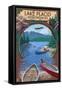 Lake Placid, New York - Adirondacks Canoe Scene-Lantern Press-Framed Stretched Canvas