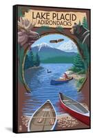 Lake Placid, New York - Adirondacks Canoe Scene-Lantern Press-Framed Stretched Canvas