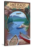 Lake Placid, New York - Adirondacks Canoe Scene-Lantern Press-Stretched Canvas