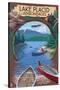 Lake Placid, New York - Adirondacks Canoe Scene-Lantern Press-Stretched Canvas