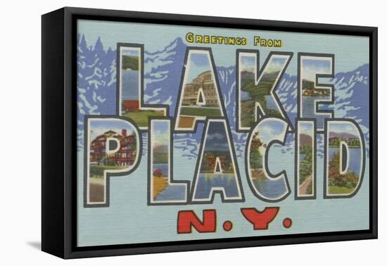 Lake Placid, New York - Large Letter Scenes-Lantern Press-Framed Stretched Canvas