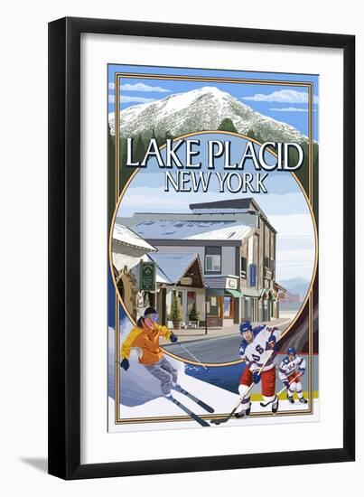 Lake Placid, New York - Montage Scenes-Lantern Press-Framed Art Print