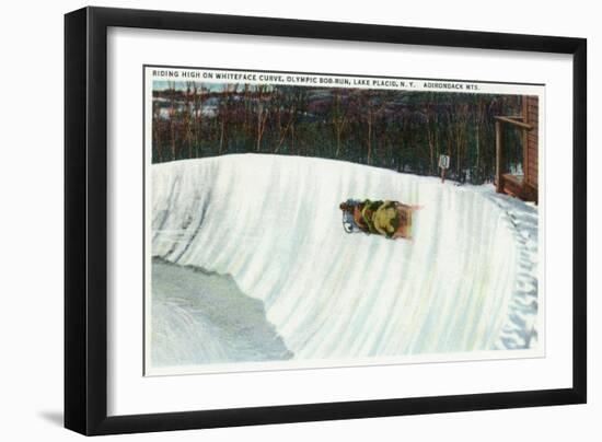 Lake Placid, New York - Riding the Whiteface Curve on the Olympic Bobsled Run-Lantern Press-Framed Art Print