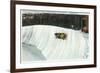 Lake Placid, New York - Riding the Whiteface Curve on the Olympic Bobsled Run-Lantern Press-Framed Art Print