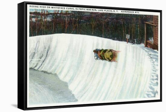 Lake Placid, New York - Riding the Whiteface Curve on the Olympic Bobsled Run-Lantern Press-Framed Stretched Canvas