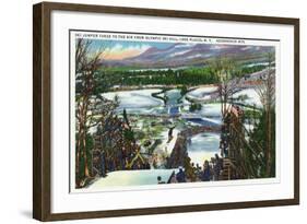 Lake Placid, New York - Ski Jumper Takes off from the Olympic Ski Hill-Lantern Press-Framed Art Print