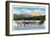 Lake Placid, New York - View of a Dogsled Team on Mirror Lake during Winter-Lantern Press-Framed Art Print