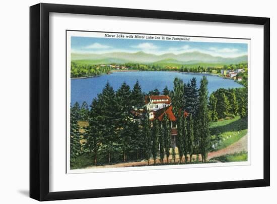 Lake Placid, New York - View of Mirror Lake and Mirror Lake Inn-Lantern Press-Framed Art Print