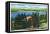 Lake Placid, New York - View of Mirror Lake and Mirror Lake Inn-Lantern Press-Framed Stretched Canvas
