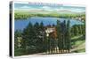 Lake Placid, New York - View of Mirror Lake and Mirror Lake Inn-Lantern Press-Stretched Canvas