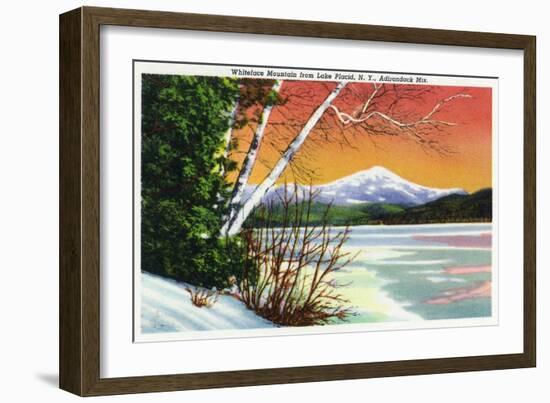 Lake Placid, New York - View of Whiteface Mountain from the Lake in Winter-Lantern Press-Framed Art Print