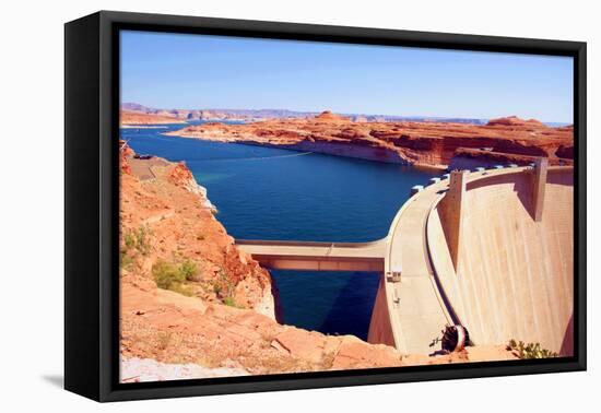 Lake Powell and Glen Canyon Dam in the Desert of Arizona,United States-lorcel-Framed Stretched Canvas