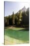 Lake Prags, Prags Dolomites, South Tyrol, Italy: The Lake, Trees And A Mountain Peak In The Sun-Axel Brunst-Stretched Canvas