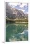 Lake Prags, Prags Dolomites, South Tyrol, Italy: The Mountains And Trees Reflecting On The Lake-Axel Brunst-Framed Premium Photographic Print