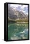 Lake Prags, Prags Dolomites, South Tyrol, Italy: The Mountains And Trees Reflecting On The Lake-Axel Brunst-Framed Stretched Canvas