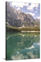 Lake Prags, Prags Dolomites, South Tyrol, Italy: The Mountains And Trees Reflecting On The Lake-Axel Brunst-Stretched Canvas