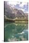 Lake Prags, Prags Dolomites, South Tyrol, Italy: The Mountains And Trees Reflecting On The Lake-Axel Brunst-Stretched Canvas