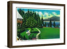 Lake Quinault from Quinault Hotel - Olympic National Park-Lantern Press-Framed Art Print