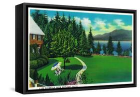 Lake Quinault from Quinault Hotel - Olympic National Park-Lantern Press-Framed Stretched Canvas