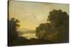 Lake Scene with Boat and Anglers-George Smith-Stretched Canvas